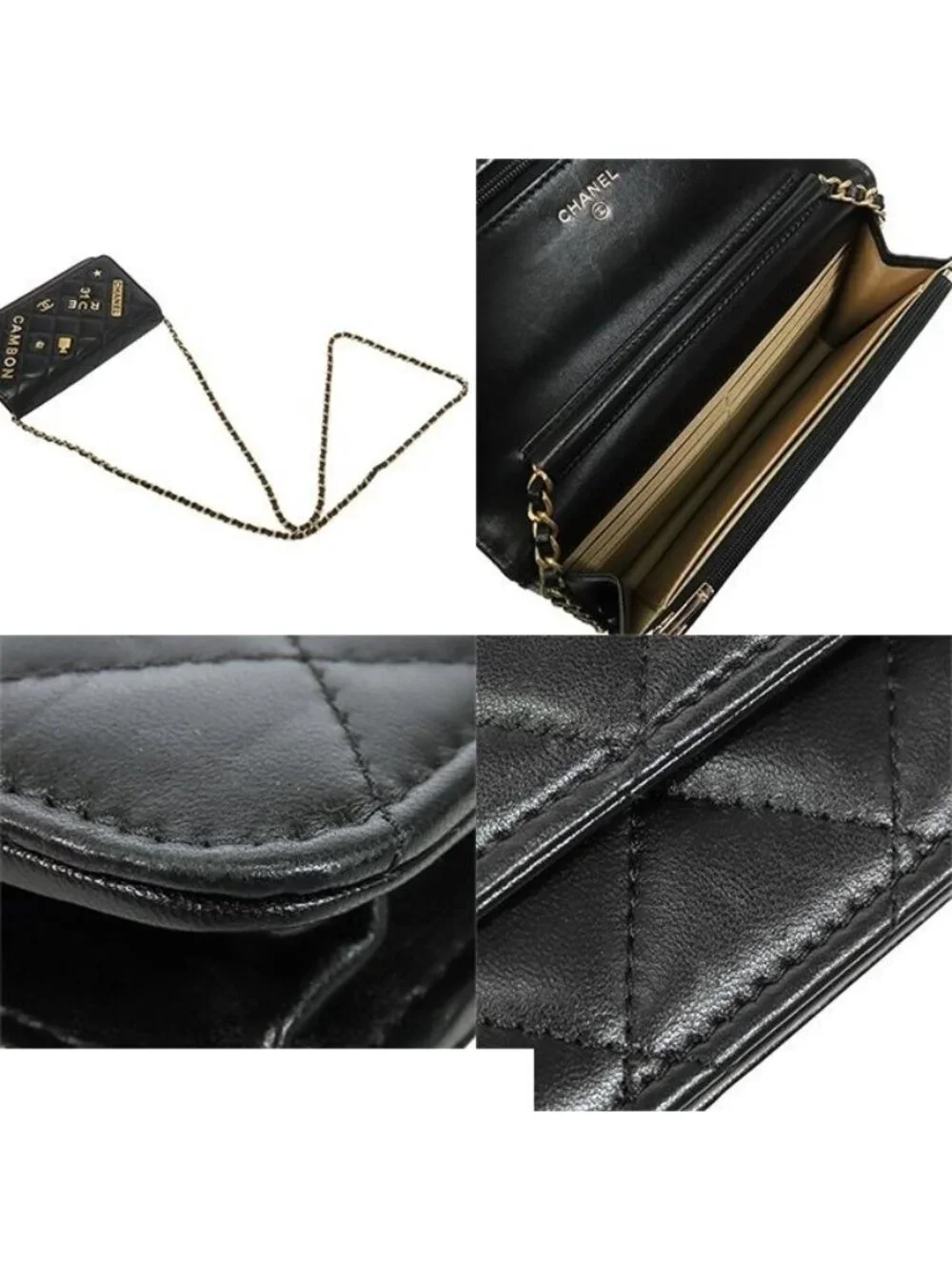 Chanel Chain Wallet Black Gold Lambskin Quilted No. 5 Icon Cambon Shoulder Bag